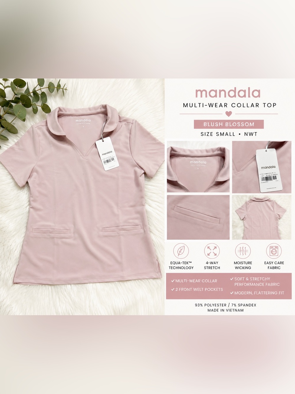 Mandala Scrubs Blush Blossom Multi-Wear Collar Top Size Small NWT